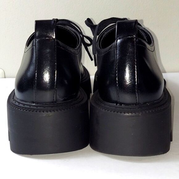 Zara Black Patent Platform Derby Shoe Sz 10 - Picture 6 of 13